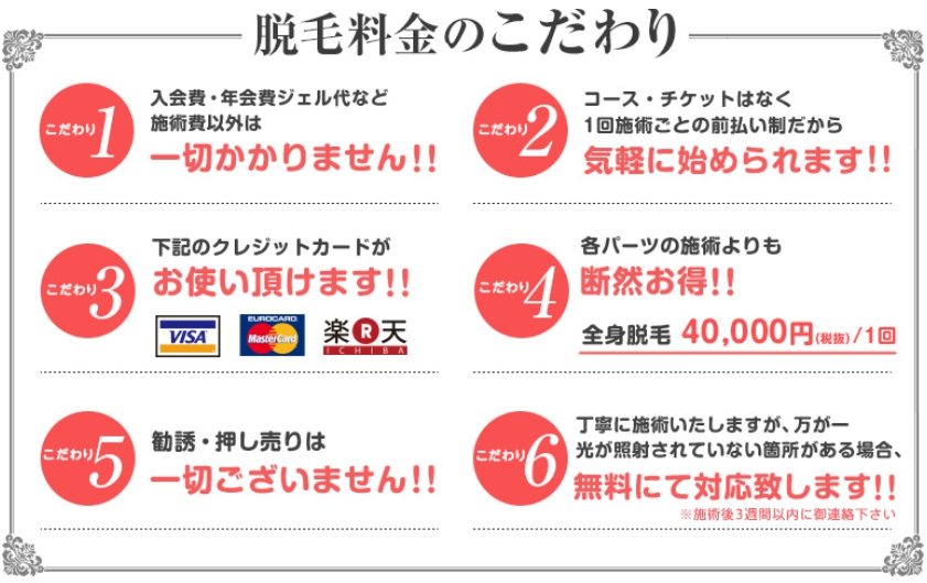 (脱毛料金写真)